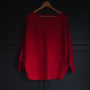 Tahari | Gorgeous Red Metallic Sparkly, Fine Rib, 3/4 Dolman Sleeve Sweater